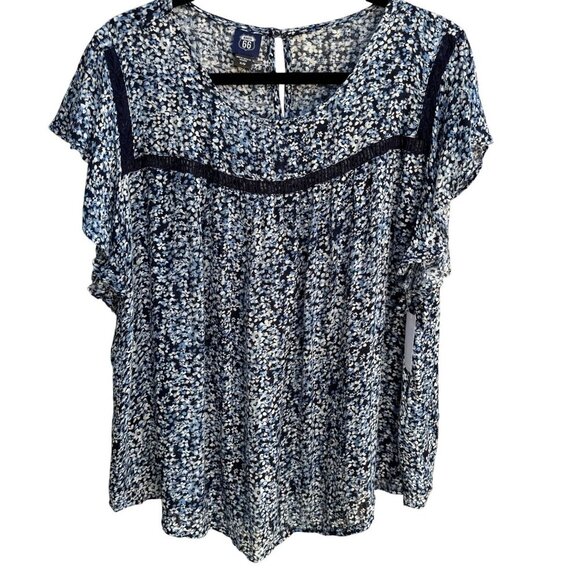 Route 66 Kmart Vintage Womens Blue Floral Flutter Sleeve Boho Shirt Blouse New X - Picture 1 of 9